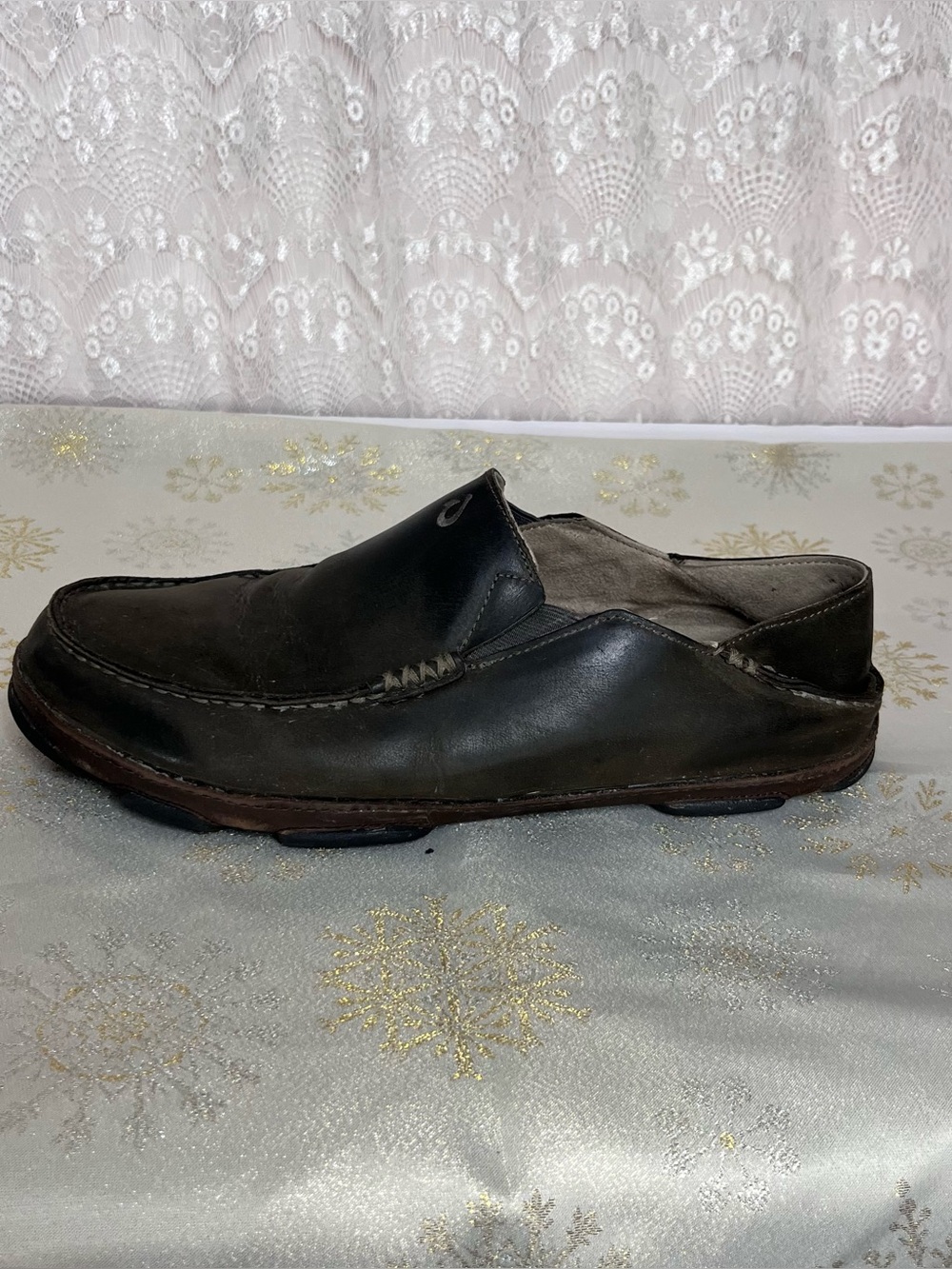 Olukai Moloa Dark Brown Leather Slip On Shoe Mens Size US 13 EUR 46